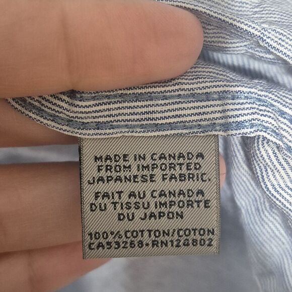 Naked & Famous Men's Cotton Mock Neck Crinkle Horizontal Stripes Shirt Medium - Picture 3 of 8